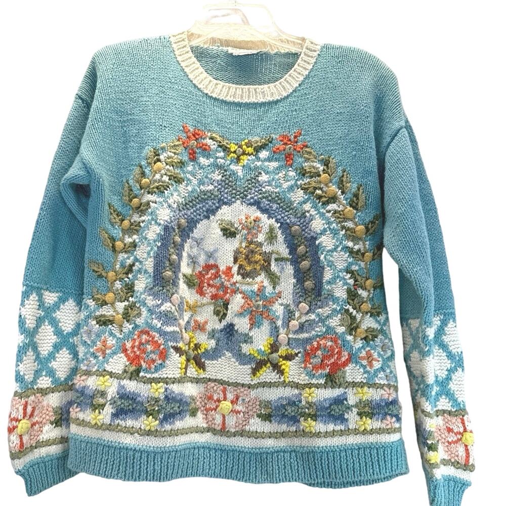 Premiere Designer Collection Vintage Kitted Blue Sweater women sz S